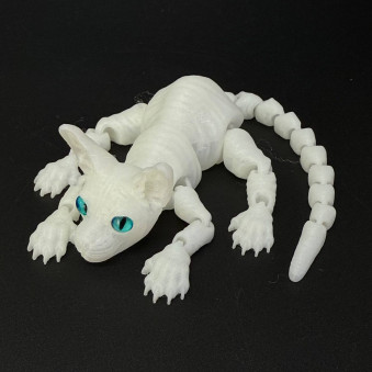 Игрушка подвижная Кот Сфинкс 3D белый светится в темноте с голубыми глазами /19х15х3,5см./, 36-506