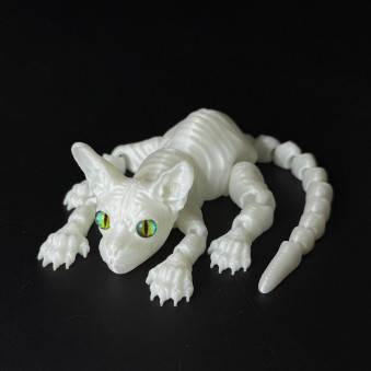 Игрушка подвижная Кот Сфинкс 3D белый светится в темноте c зелеными глазами /19х15х3,5см./, 36-507