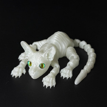 Игрушка подвижная Кот Сфинкс 3D белый светится в темноте c зелеными глазами /19х15х3,5см./, 36-507