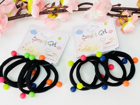 Резинка для волос черная/цветные бусины (уп-48шт) 17-291А